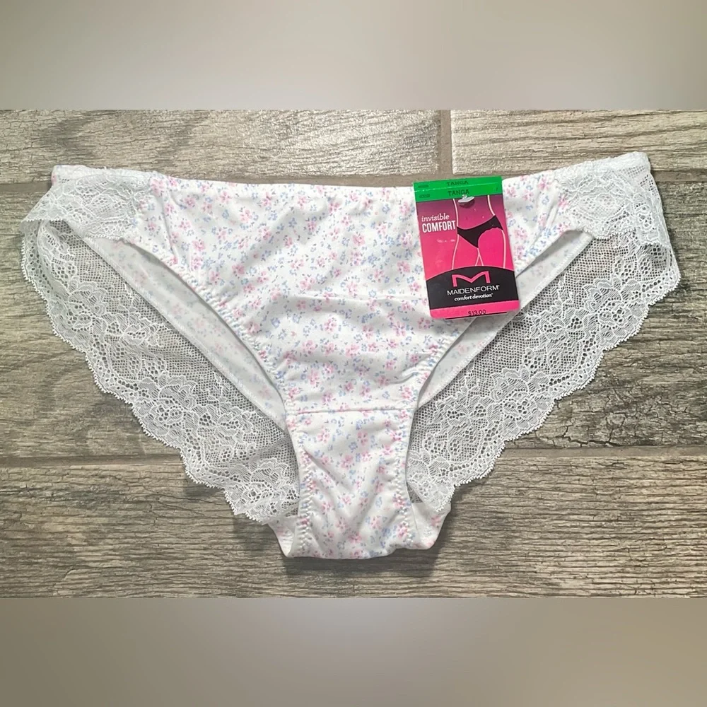 New Maidenform Comfort Devotion tanga panties size L/7 White ditsy Design - Picture 1 of 2